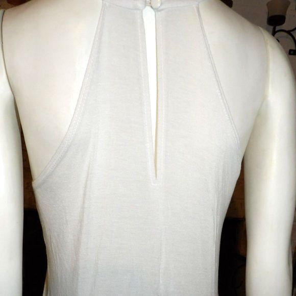 Charlotte Russe Tank Top Cream Colored with Black Fringe Size M Button Neck - Picture 4 of 6